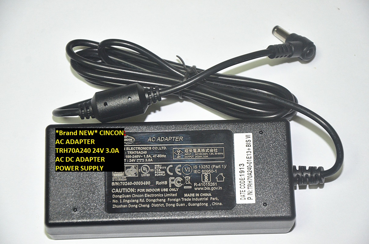 *Brand NEW* 24V 3.0A CINCON AC ADAPTER TRH70A240 AC DC ADAPTER POWER SUPPLY